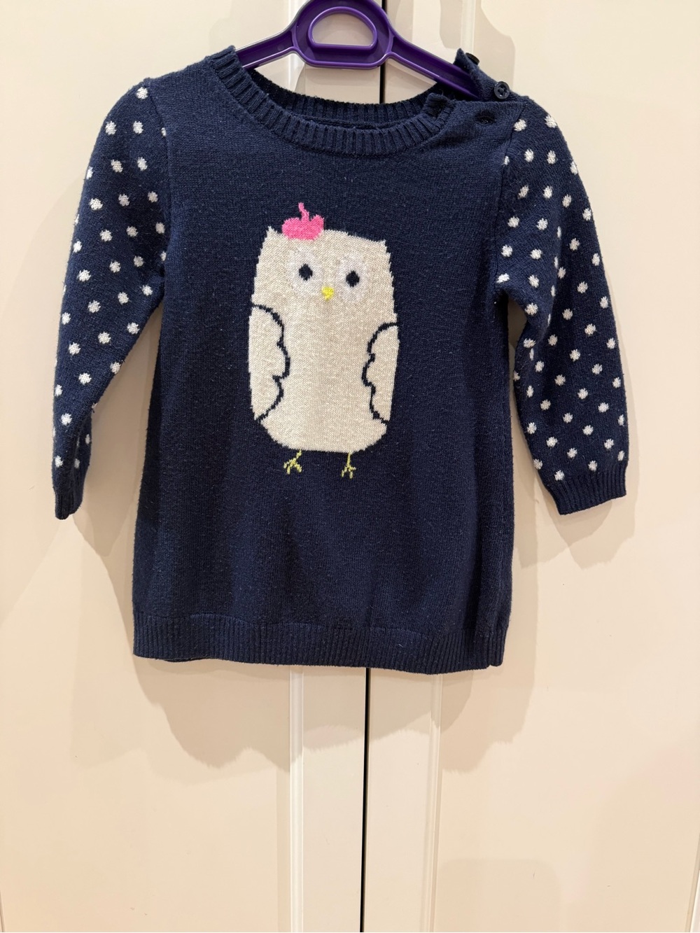 Baby gap 6-12m Navy Girl's Owl dress Polka Dot Sleeves